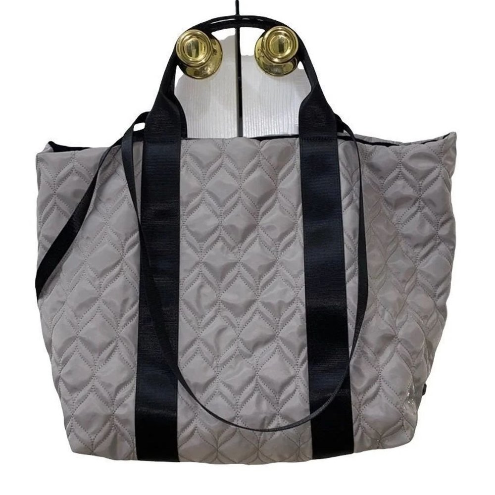 Fabletics Quilted Gray & Black Weekender Bag